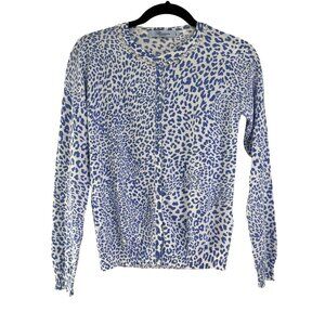 Blumarine Womens Blue/White Animal Print Rib Hem Crystals Cotton Cardigan Size S